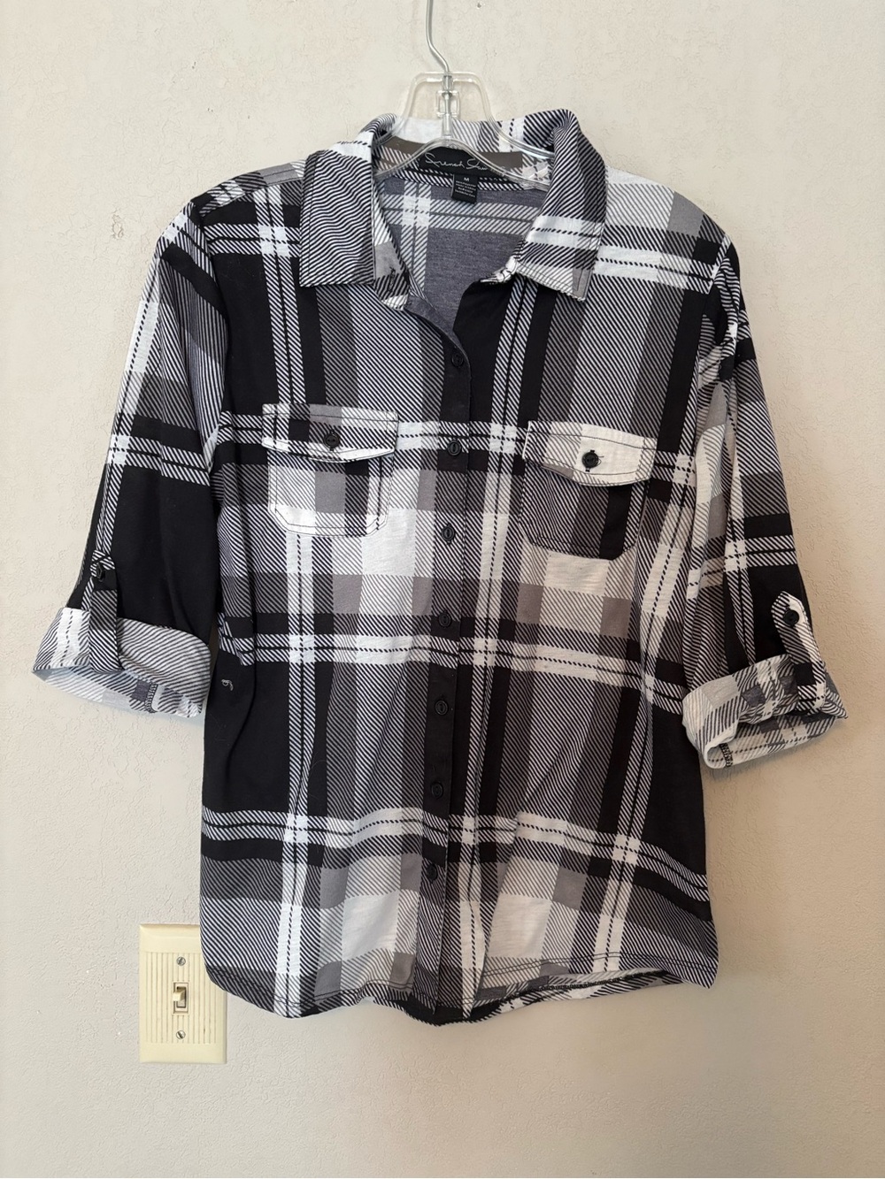 French Connection Black and White Plaid Button-Down Shirt